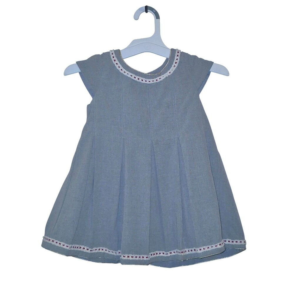 Tahari A-Line Dress Girls 4-5 YO Gray Pleated Embroidered Short Cap Sleeve